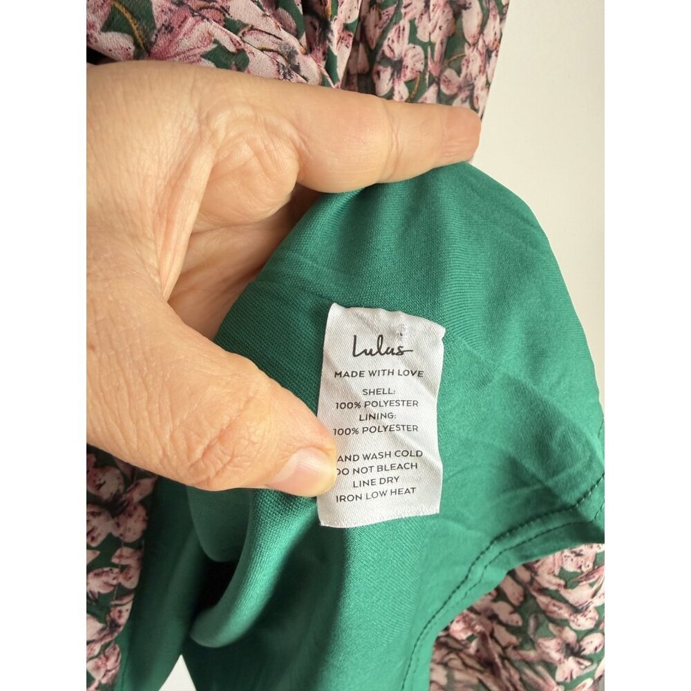 Lulus Floral Forever Green Pink Smocked Skater Mini Dress Coquette Cottage Fairy - Picture 11 of 11